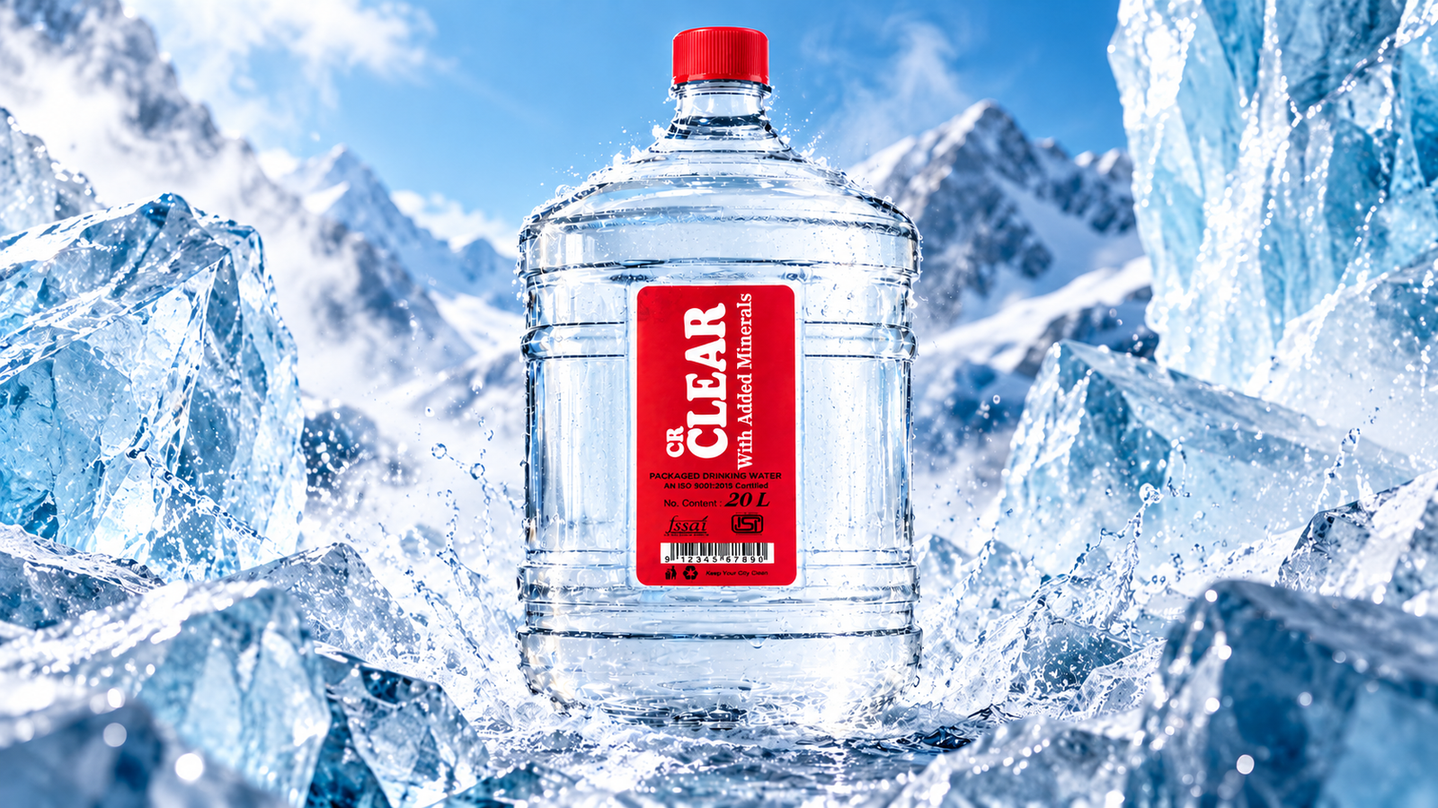 CR clear crystal pure packaged drinking water bottle in dynamic water vortex swirl
